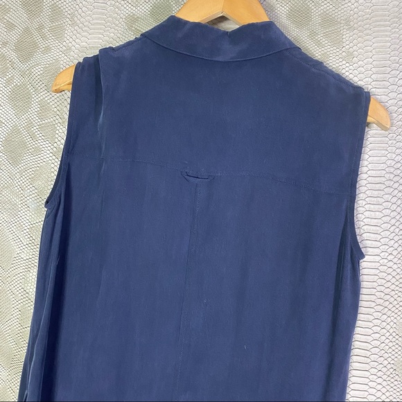 Frame blue silk navy sleeveless shirt dress button down - Picture 5 of 11